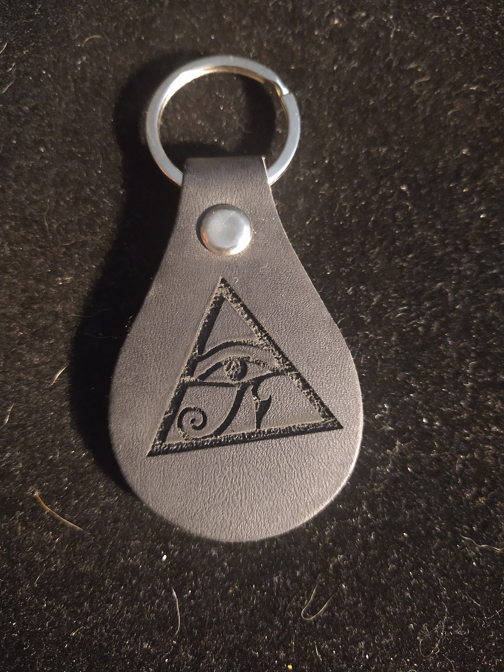 Black Leather Keychain with Eye of Horus Emblem